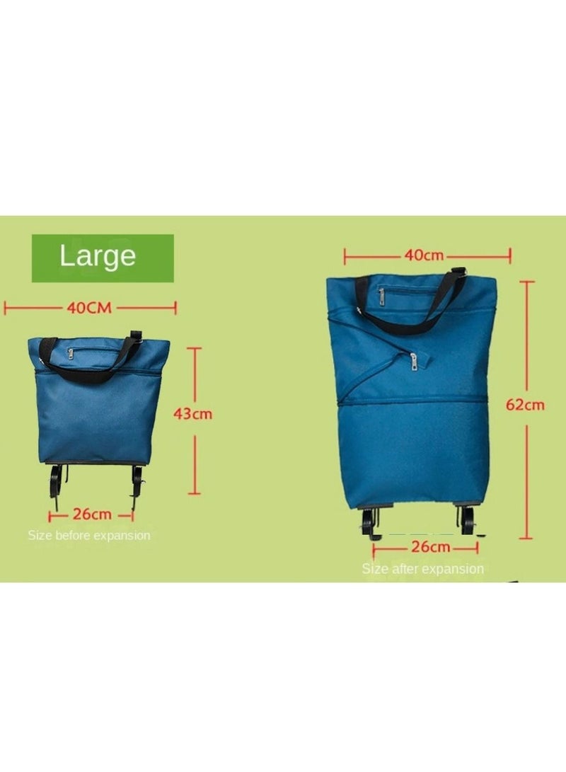 HILUKE Collapsible Reusable Foldable Trolley Grocery Shopping Tote Bag-Blue  - Image 4