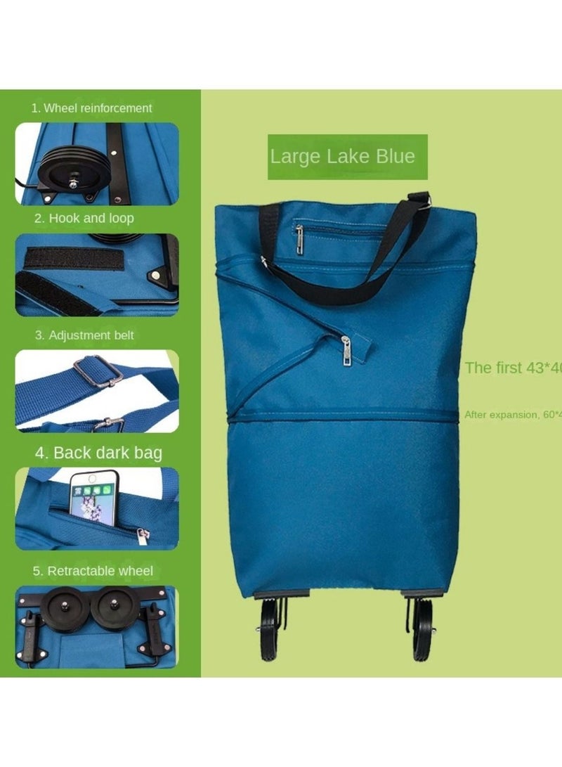 HILUKE Collapsible Reusable Foldable Trolley Grocery Shopping Tote Bag-Blue  - Image 1