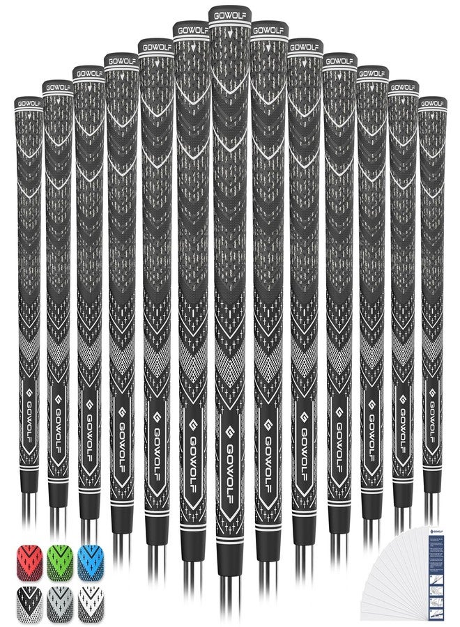 Gowolf Golf Grips Cord Rubber Multi-compound Golf Driver Irons Club Choose 13 Grips with 15pcs Tapes or 13 Grips with Full Kits (Black+white, Standard) - Image 1