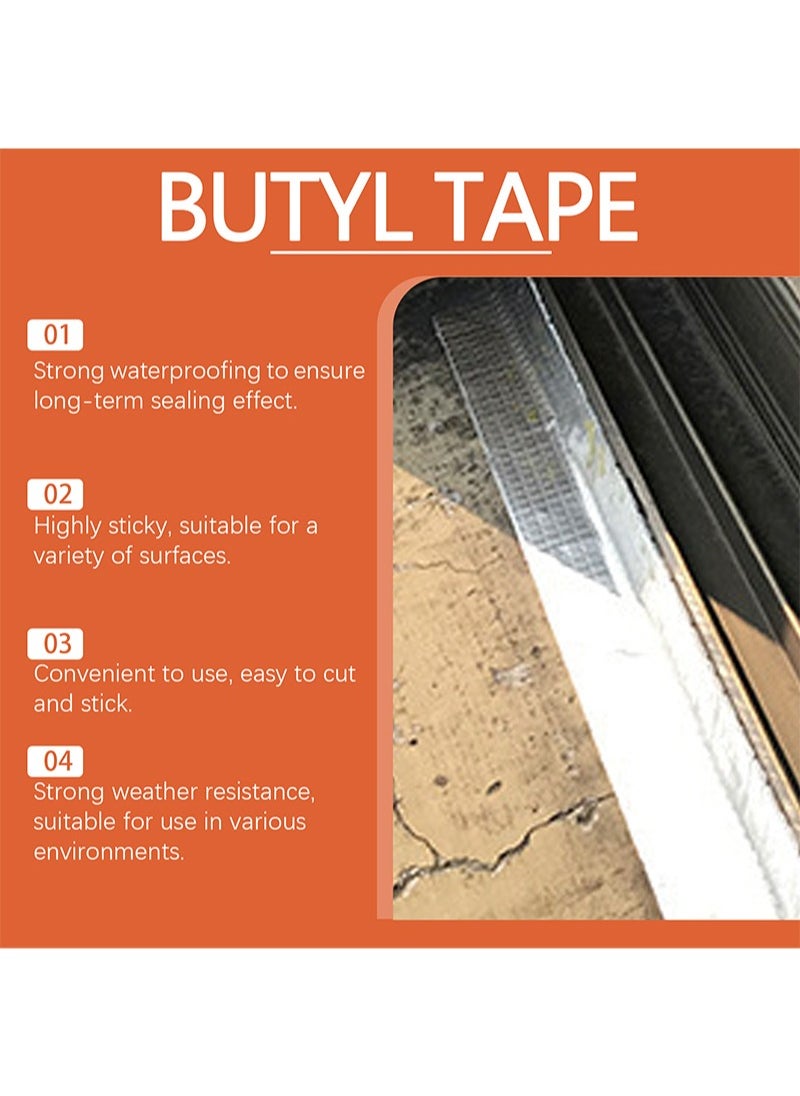 JUE-FISH - 2Pcs Butyl Tape Waterproof Sealing Tape Aluminum Foil Tape，For RV Repair，Window，Silicone，Glass & EDPM Roof Leak Patching，Boat and Pipe Sealing（Silver，1mm x 5cm x 1m） - Image 1