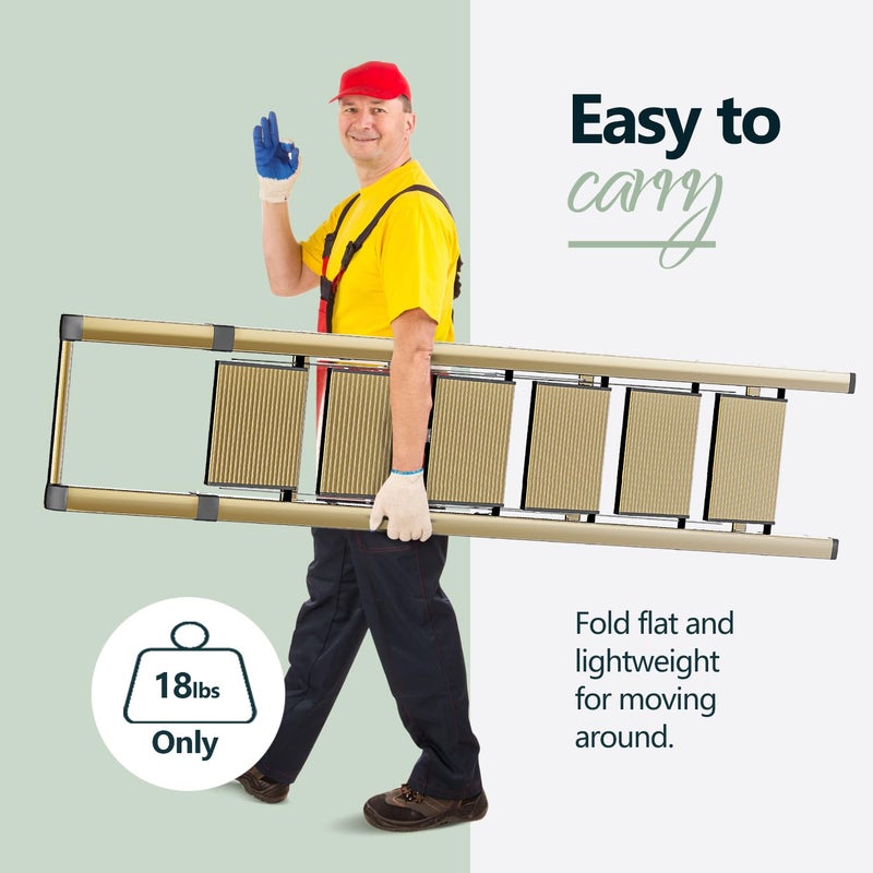 WOA WOA 6 Step Ladder, Lightweight Folding Ladder with Non-Slip Wide Pedals, Ladder with Safe Grip Handle, Easy to Open and Close, Suitable for Home and Outdoor - Brown Gold - Image 5