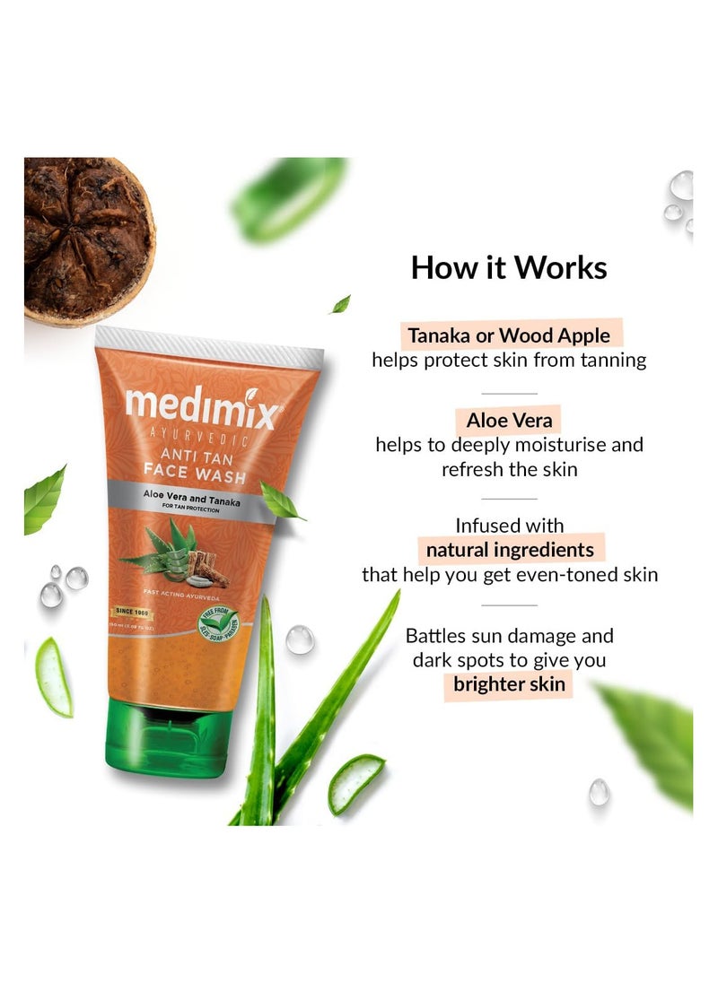 Medimix Anti Tan Face Wash,Fights Tanning and Dark Spots,Fast Acting Ayurveda,With Tanaka and Aloe Vera,150 ml  - Image 1