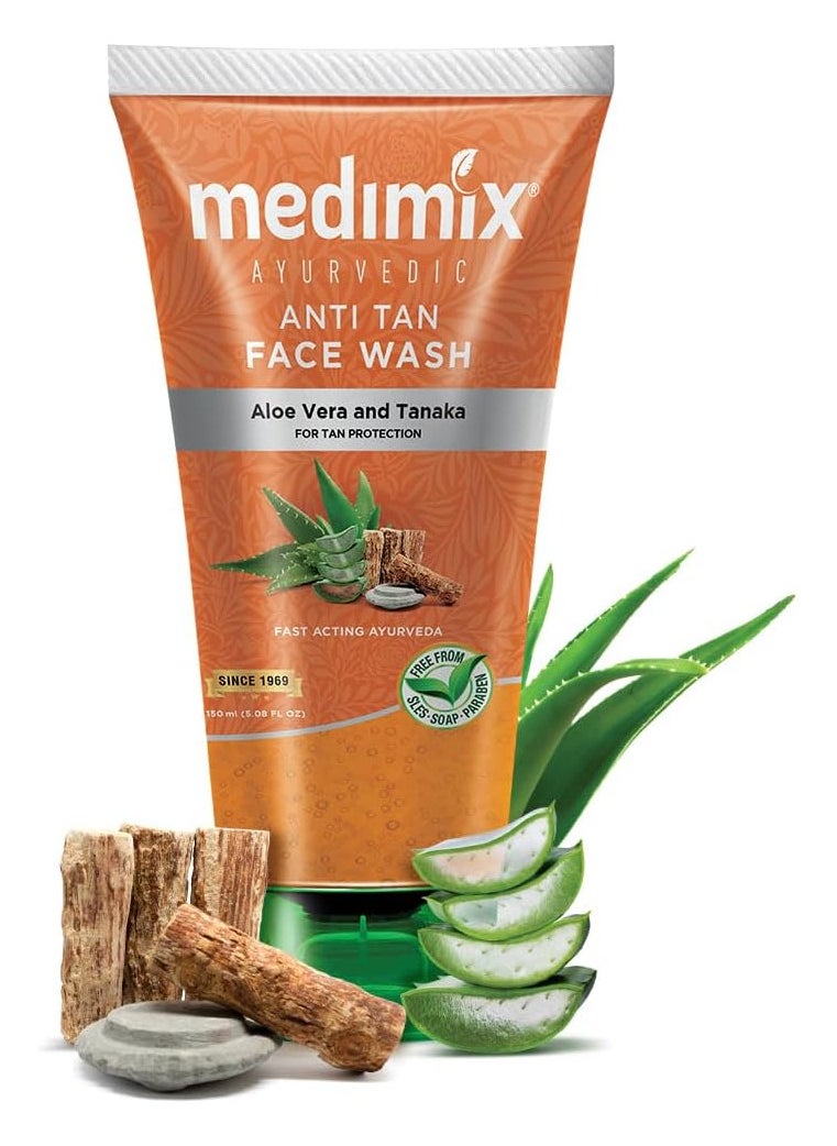 Medimix Anti Tan Face Wash,Fights Tanning and Dark Spots,Fast Acting Ayurveda,With Tanaka and Aloe Vera,150 ml  - Image 2