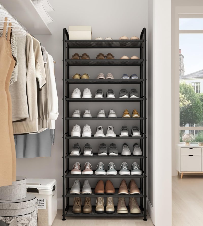 STO STO 10-Tier Shoe Rack with Sturdy Mesh Shelves, Tall Metal Shoe Organizer for Entryway, Closet, Garage, Front Door, Holds 30 Pairs, Free Standing Large Shoe Storage Shelf, Adjustable Feet, Black - Image 3