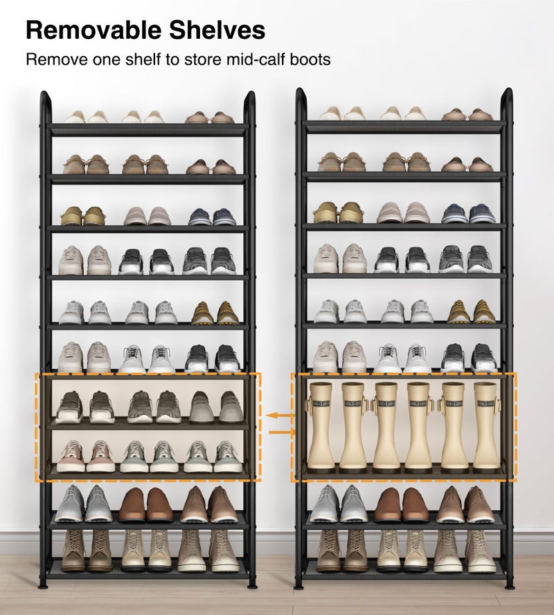 STO STO 10-Tier Shoe Rack with Sturdy Mesh Shelves, Tall Metal Shoe Organizer for Entryway, Closet, Garage, Front Door, Holds 30 Pairs, Free Standing Large Shoe Storage Shelf, Adjustable Feet, Black - Image 5