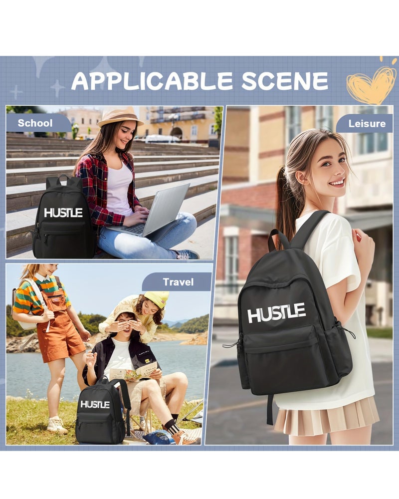 Glowic Stylish Printed Backpack for Men & Women | Laptop Bag with Trendy Quotes | Casual Travel, College & Office Backpack for Daily Use (Hustle Black) - Image 3