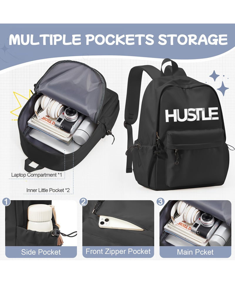Glowic Stylish Printed Backpack for Men & Women | Laptop Bag with Trendy Quotes | Casual Travel, College & Office Backpack for Daily Use (Hustle Black) - Image 2
