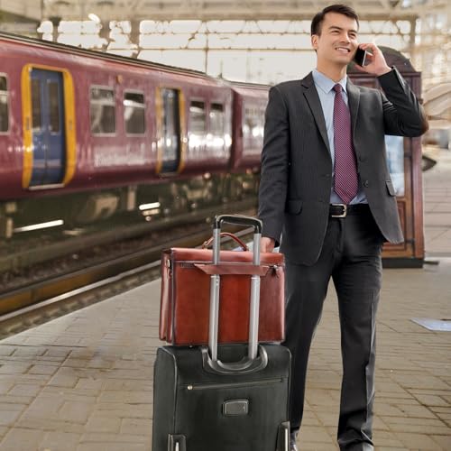 Banuce Vintage Leather Briefcase for Men Attache Case with Lock 14 Inch Laptop Bags for Work Business Travel with Luggage Strap Brown - Image 5
