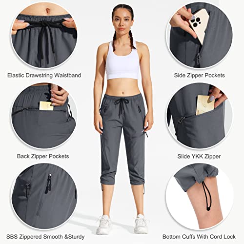 MOCOLY Women's Hiking Capris Pants Outdoor Lightweight Quick Dry Water Resistant UPF 50 Cargo Pants with Zipper Pockets Grey S - Image 4
