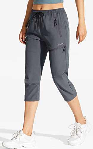 MOCOLY Women's Hiking Capris Pants Outdoor Lightweight Quick Dry Water Resistant UPF 50 Cargo Pants with Zipper Pockets Grey S - Image 2