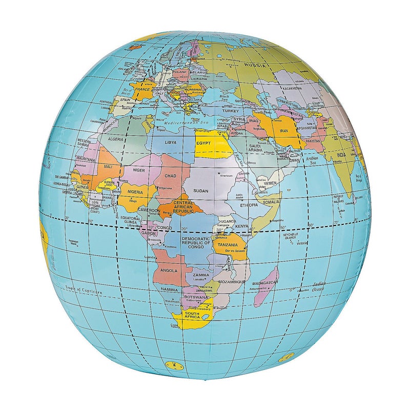 Fun Express Giant Inflatable Globe Beach Ball 33 Inch Educational World Globe for Kids Classroom Learning Earth Ball for Outdoor Play Earth Day Activities Geography Lessons - Image 3