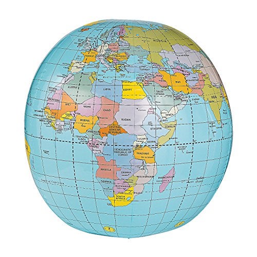 Fun Express Giant Inflatable Globe Beach Ball 33 Inch Educational World Globe for Kids Classroom Learning Earth Ball for Outdoor Play Earth Day Activities Geography Lessons - Image 1