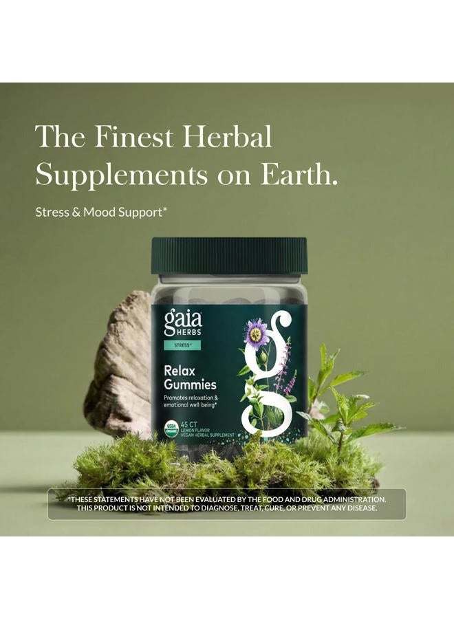 Gaia Herbs جواهر الاسترخاء العضوية، تخفيف التوتر، دعم مضاد للتوتر، ريحان مقدس، بلسم الليمون، زهرة العاطفة، معتمد من وزارة الزراعة الأمريكية كعضوي، غير معدل وراثيًا، خالي من الغلوتين، نباتي، 45 حبة (عبوة من 1) - Image 2