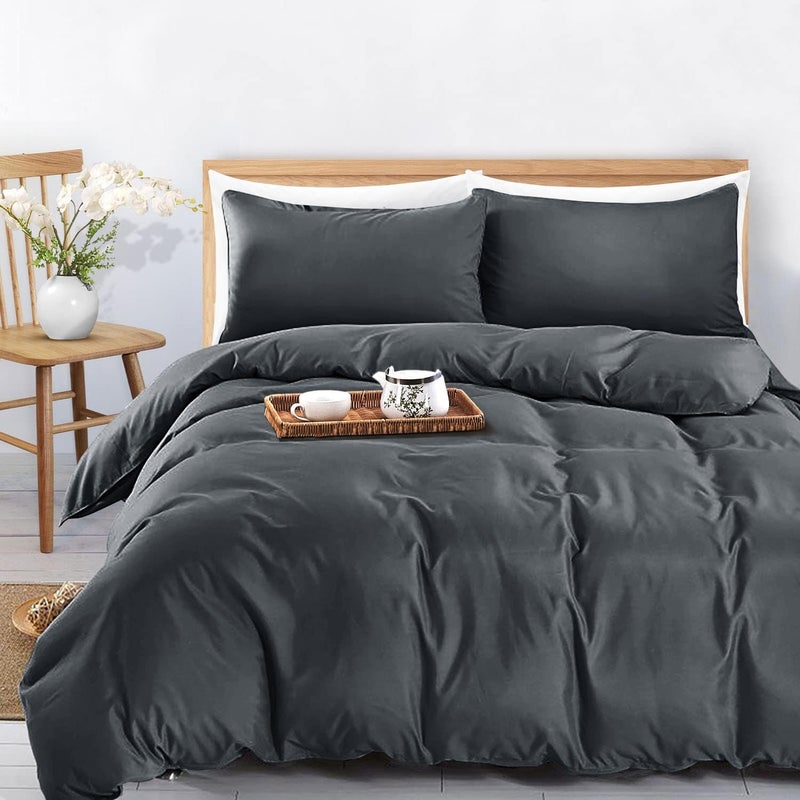 MOONLIGHT20015 King Duvet Cover Set Charcoal Solid Soft King Bedding Duvet Cover with 2 Matching Pillowcases - Image 4