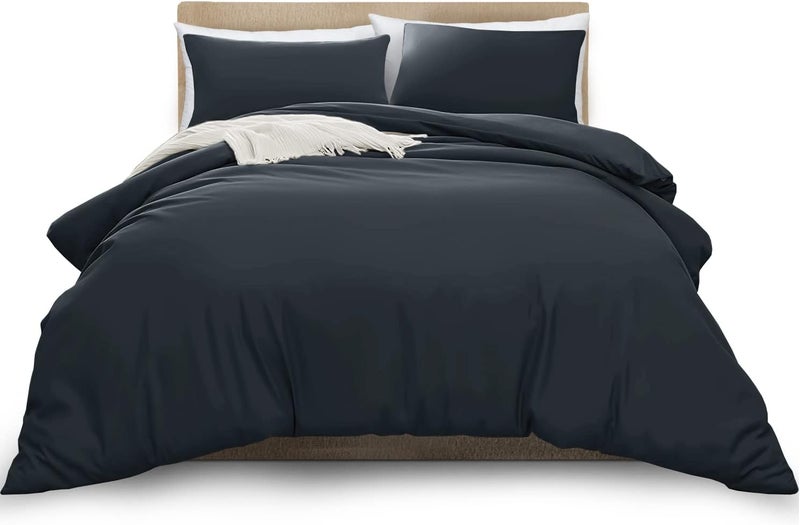 MOONLIGHT20015 King Duvet Cover Set Charcoal Solid Soft King Bedding Duvet Cover with 2 Matching Pillowcases - Image 1