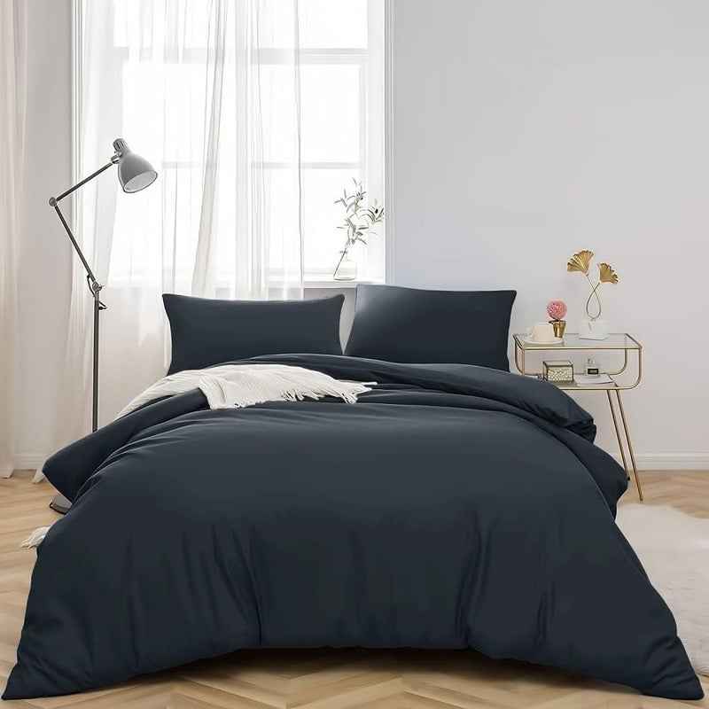 MOONLIGHT20015 King Duvet Cover Set Charcoal Solid Soft King Bedding Duvet Cover with 2 Matching Pillowcases - Image 2