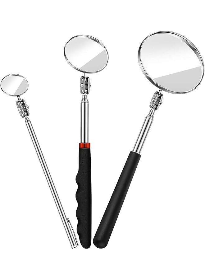 promass Round Inspection Mirror with LightsSquare MirrorUnderbody Inspection Mirror,3 Pieces Telescoping Inspection Mirror Round Mirror Inspection Tool for Check The Condition of The Vehicle, O - Image 1