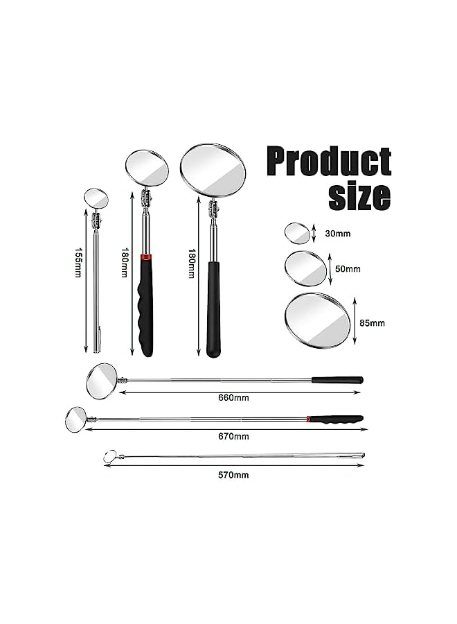 promass Round Inspection Mirror with LightsSquare MirrorUnderbody Inspection Mirror,3 Pieces Telescoping Inspection Mirror Round Mirror Inspection Tool for Check The Condition of The Vehicle, O - Image 3