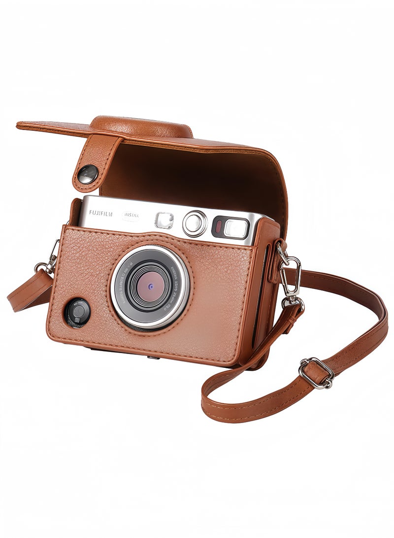 Peachjoy Case for Fuji Mini EVO,Camera Case Compatible for Fuji Mini EVO Camera with Adjustable Shoulder Strap in Brown Lychee Texture Horizontal Style  - Image 1