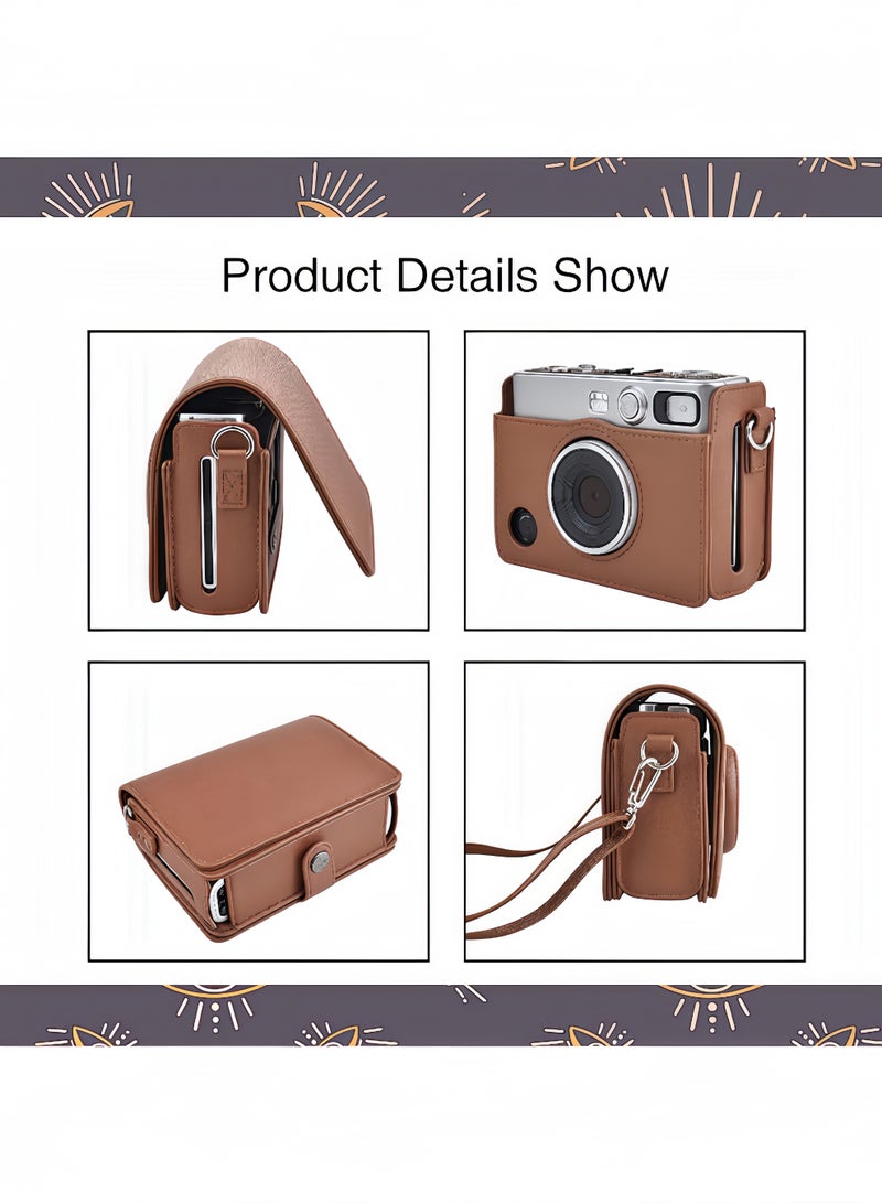 Peachjoy Case for Fuji Mini EVO,Camera Case Compatible for Fuji Mini EVO Camera with Adjustable Shoulder Strap in Brown Lychee Texture Horizontal Style  - Image 5