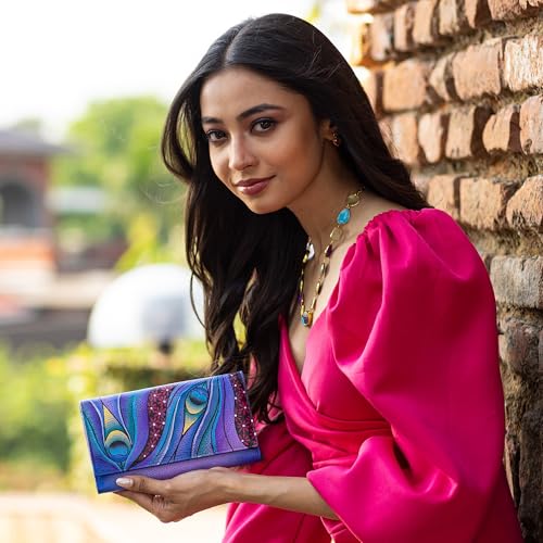 Anna by Anuschka Hand Painted Women’s Genuine Leather Ladies Checkbook Clutch Wallet - Dreamy Peacock - Image 2