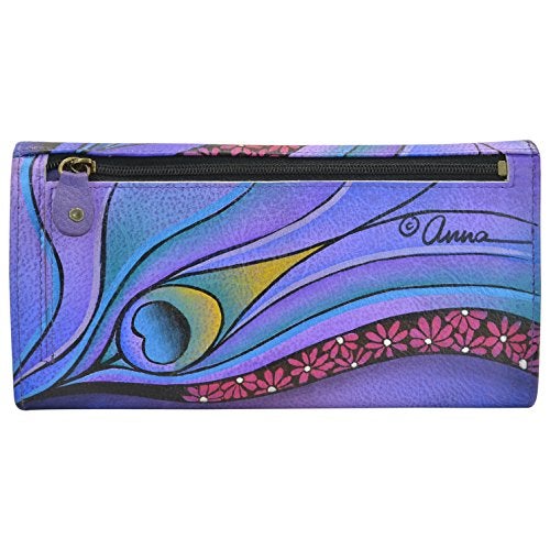 Anna by Anuschka Hand Painted Women’s Genuine Leather Ladies Checkbook Clutch Wallet - Dreamy Peacock - Image 3