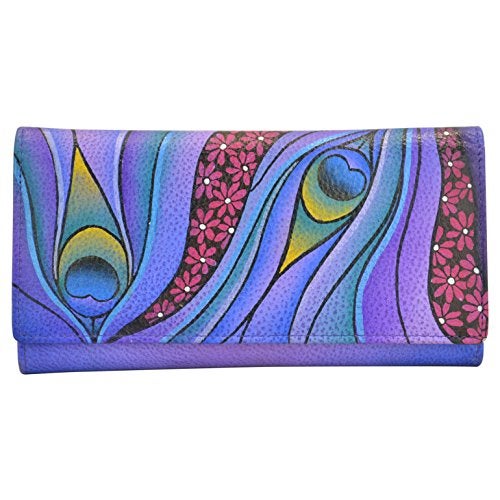 Anna by Anuschka Hand Painted Women’s Genuine Leather Ladies Checkbook Clutch Wallet - Dreamy Peacock - Image 5