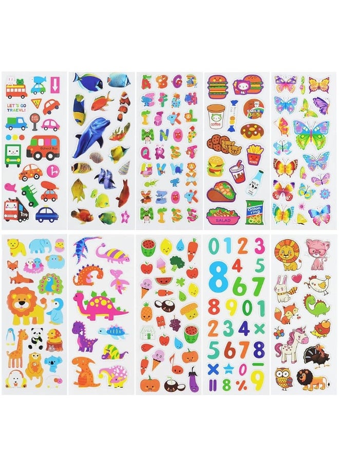 DaiUni 24 Sheets(500+) 3D Puffy Stickers for Toddlers Kids, Bulk Preschool Sticker Sheets for Reward, Craft, Scrapbooking Including Animal, Fruits, Dinosaurs, Fish and More  - Image 1