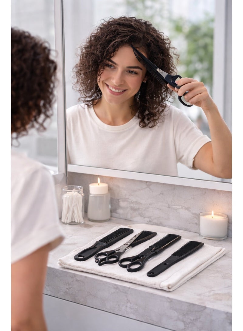 بي تي طقم مقصات تصفيف الشعر مع أمشاط – مقص قص وتخفيف الشعر للاستخدام المنزلي والصالونات - Image 3