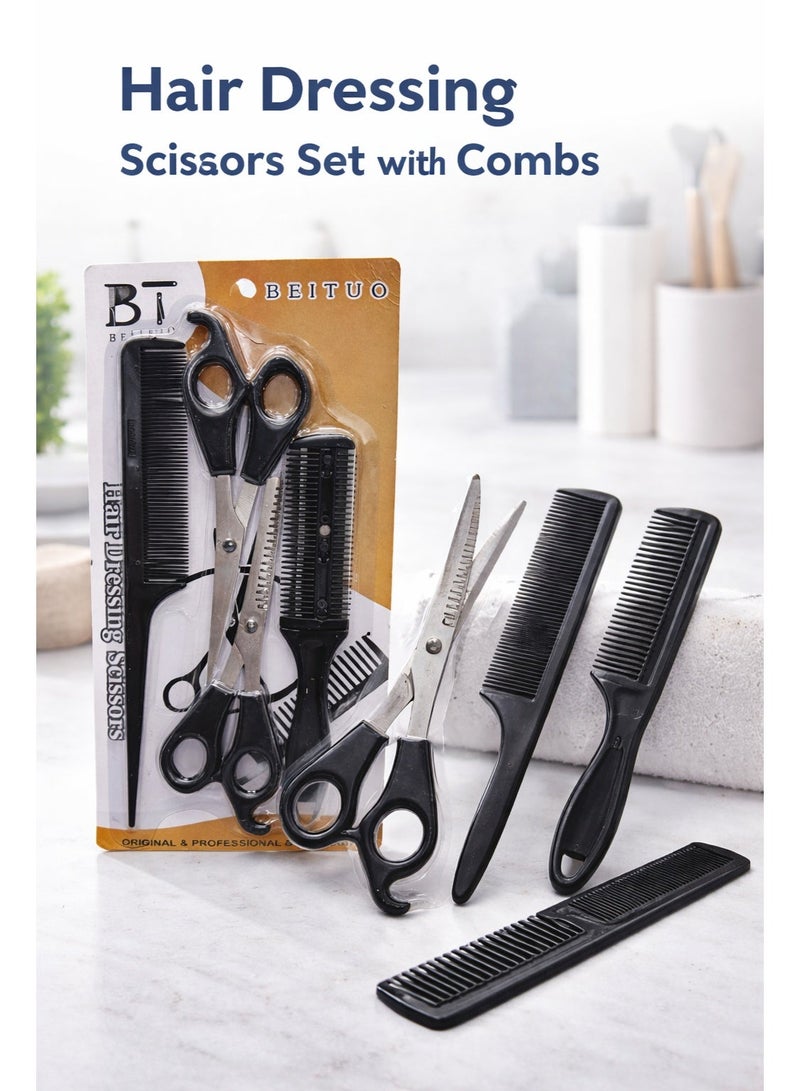 بي تي طقم مقصات تصفيف الشعر مع أمشاط – مقص قص وتخفيف الشعر للاستخدام المنزلي والصالونات - Image 1