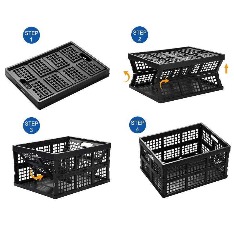 Eslite 34L Large Plastic Folding Storage Crates,Collapsible Crates for Storage,Pack of 3 (Black) - Image 3