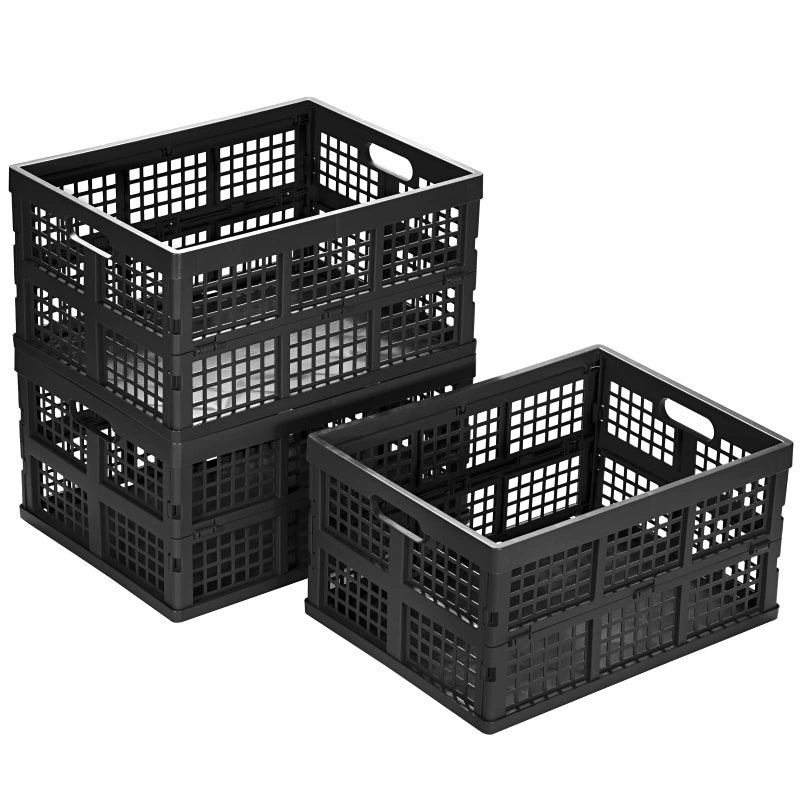 Eslite 34L Large Plastic Folding Storage Crates,Collapsible Crates for Storage,Pack of 3 (Black) - Image 1