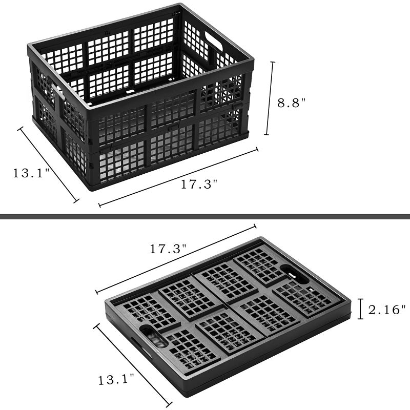 Eslite 34L Large Plastic Folding Storage Crates,Collapsible Crates for Storage,Pack of 3 (Black) - Image 4