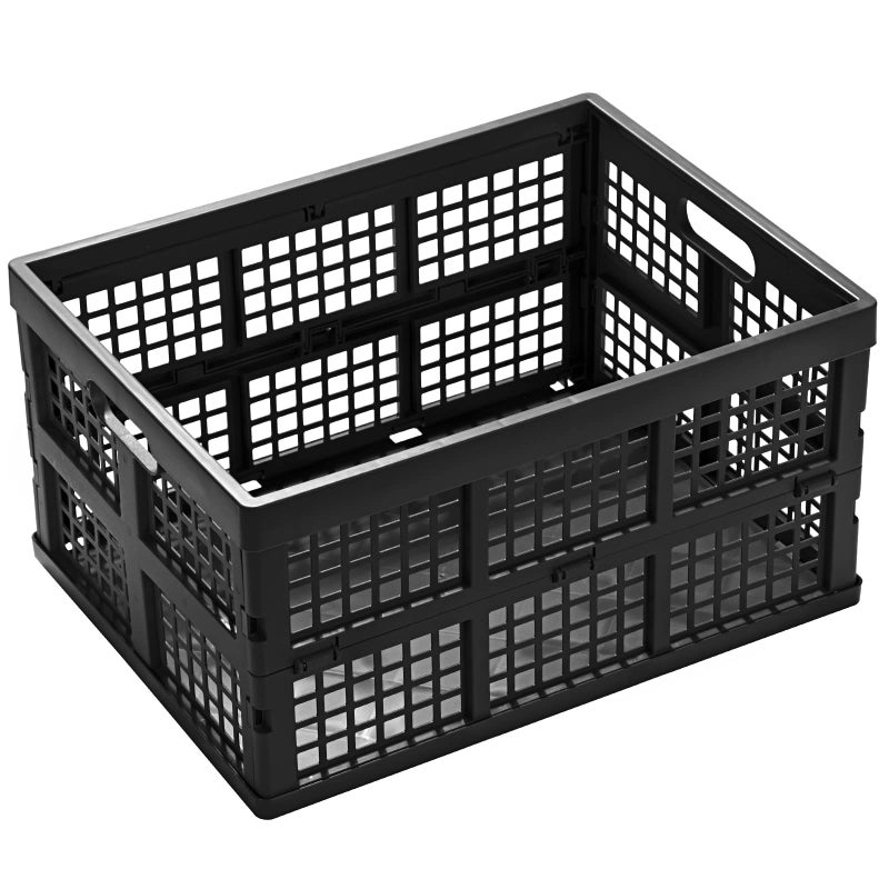 Eslite 34L Large Plastic Folding Storage Crates,Collapsible Crates for Storage,Pack of 3 (Black) - Image 2