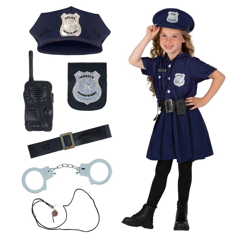 Morph Kids Police Officer Costume for Girls Dark Blue Girl Cop Outfit for Kids Fun Role Play Dress Up 34 Years
