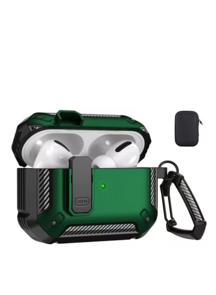 AirPods Pro 2 generation case cover 2022, AirPods Pro 2 protective with Gen Lock 2 Military steel rugged shockproof cover with Keychain compatible with Apple AirPods Pro 2, green - Image 2