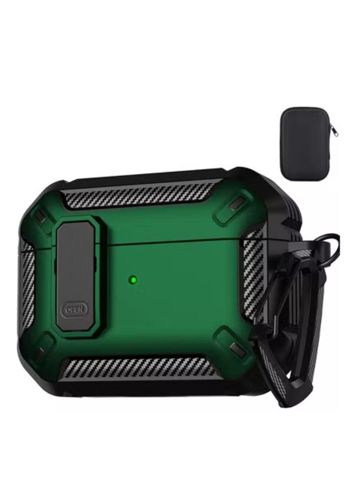 AirPods Pro 2 generation case cover 2022, AirPods Pro 2 protective with Gen Lock 2 Military steel rugged shockproof cover with Keychain compatible with Apple AirPods Pro 2, green - Image 1