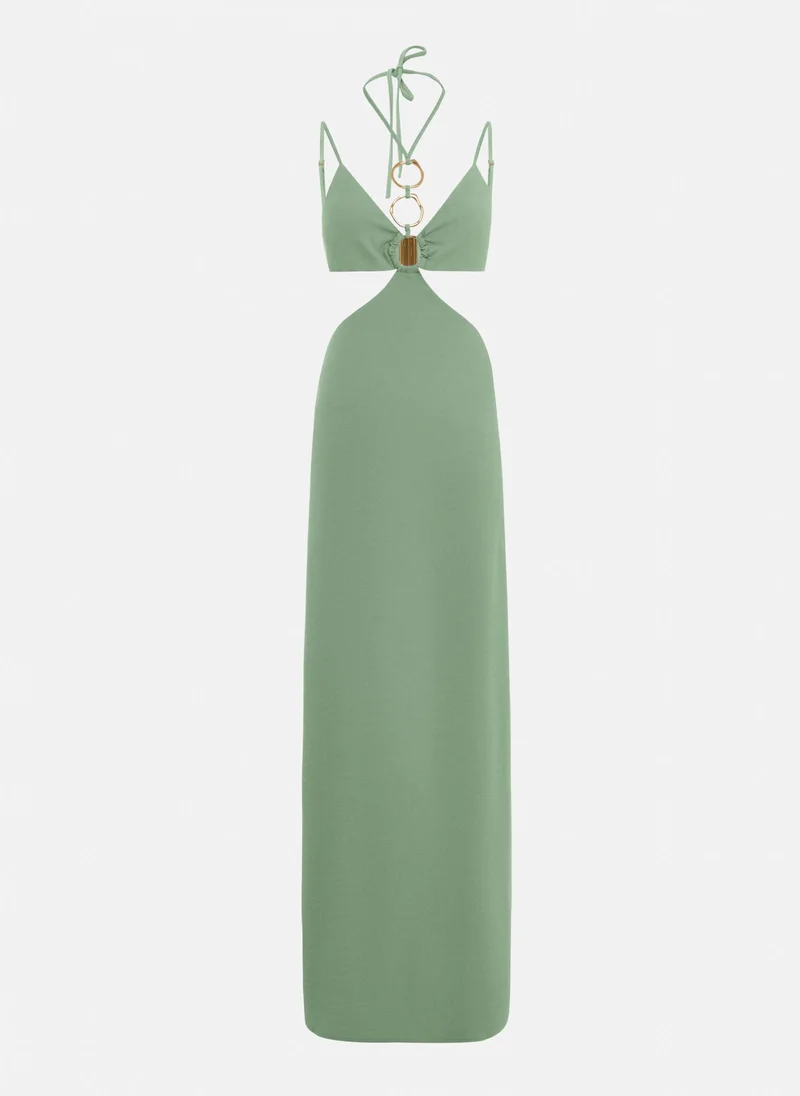 Lichi Maxi dress with waist slits and golden decor