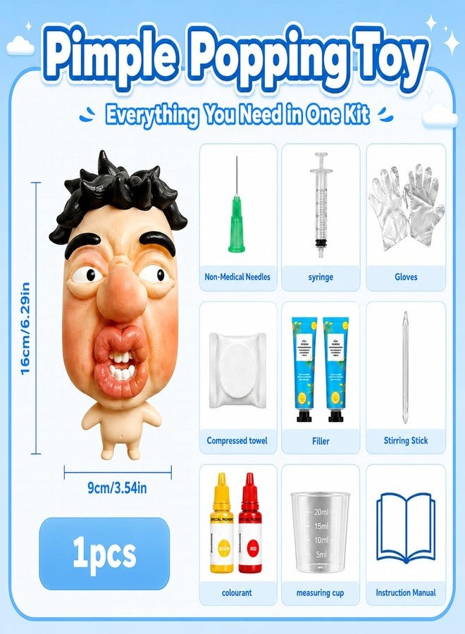 Wewwewa Refillable Pimple Popping Toy Kit for Teens & Adults, Funny ASMR Squishy Fidget Toy with Filling Cream & Refill Tools, Soft Sensory Stress Relief Desk Toy, Reusable Popping Face Toy(Silly Snarl) - Image 2