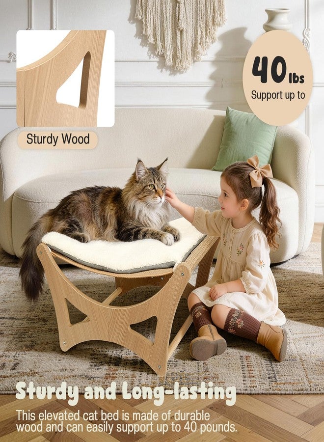 GreenPetopia Cat Hammock Bed, Wooden Elevated Cat Beds with Natural Sisal Scratching Mat, Cats Scratcher Bed with Removable Soft Cushion, Cats Scratching Beds with Wood Frames, 22" L x 17.7" W - Image 4