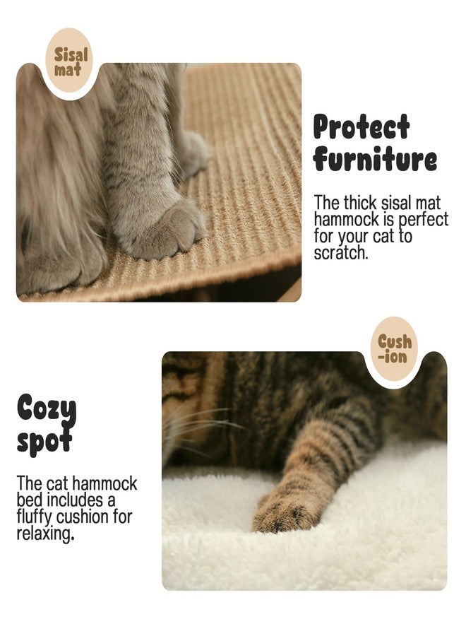GreenPetopia Cat Hammock Bed, Wooden Elevated Cat Beds with Natural Sisal Scratching Mat, Cats Scratcher Bed with Removable Soft Cushion, Cats Scratching Beds with Wood Frames, 22" L x 17.7" W - Image 5