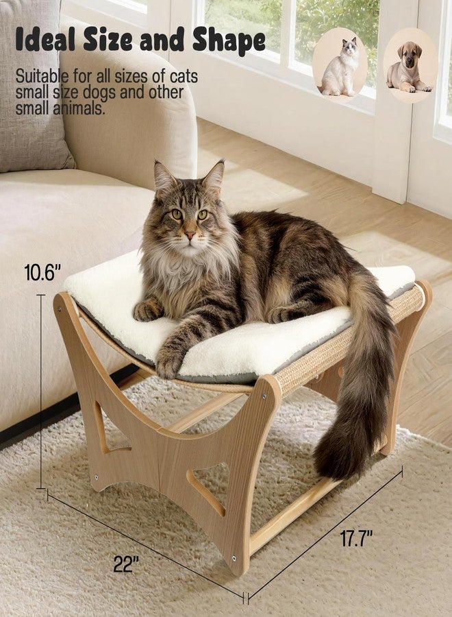 GreenPetopia Cat Hammock Bed, Wooden Elevated Cat Beds with Natural Sisal Scratching Mat, Cats Scratcher Bed with Removable Soft Cushion, Cats Scratching Beds with Wood Frames, 22" L x 17.7" W - Image 2