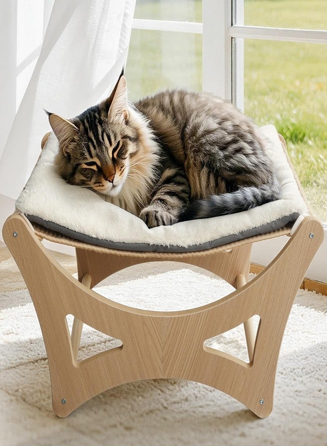 GreenPetopia Cat Hammock Bed, Wooden Elevated Cat Beds with Natural Sisal Scratching Mat, Cats Scratcher Bed with Removable Soft Cushion, Cats Scratching Beds with Wood Frames, 22" L x 17.7" W - Image 1