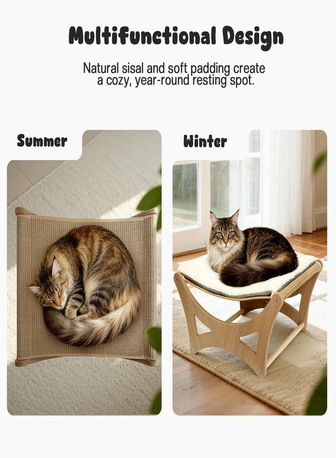 GreenPetopia Cat Hammock Bed, Wooden Elevated Cat Beds with Natural Sisal Scratching Mat, Cats Scratcher Bed with Removable Soft Cushion, Cats Scratching Beds with Wood Frames, 22" L x 17.7" W - Image 3