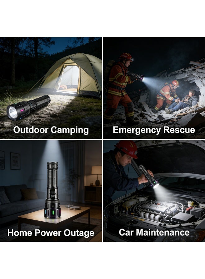 POWER High Lumens Rechargeable LED Flashlight 1500m Long Range 5000mAh Battery Digital Display Zoomable Waterproof Torch Light with COB Side Light for Camping Outdoor Emergency Use - Image 4
