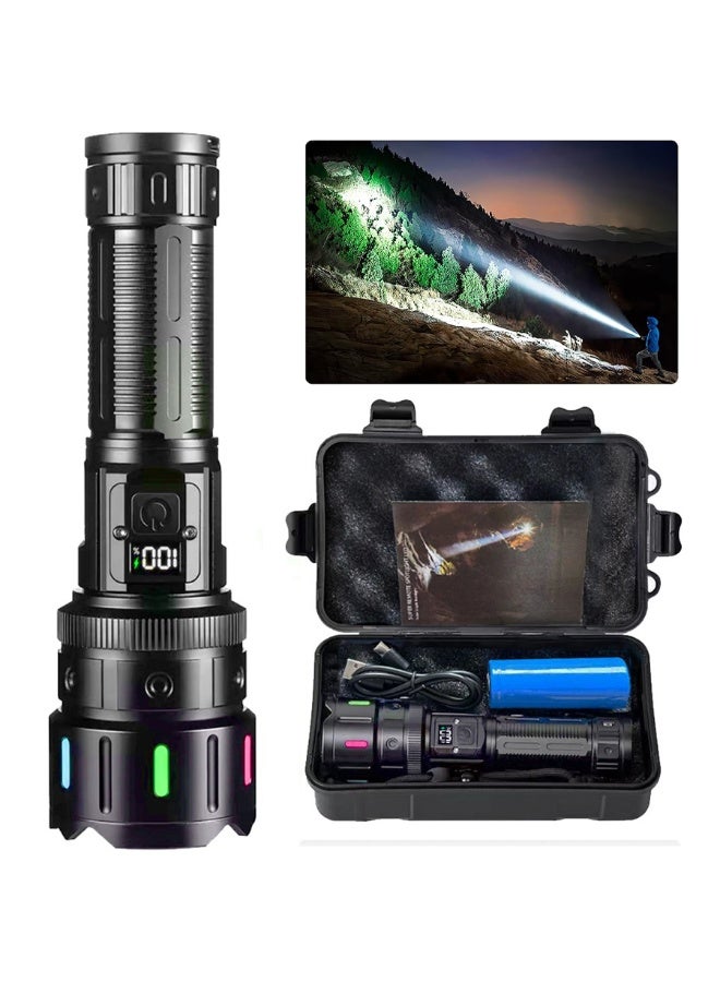 POWER High Lumens Rechargeable LED Flashlight 1500m Long Range 5000mAh Battery Digital Display Zoomable Waterproof Torch Light with COB Side Light for Camping Outdoor Emergency Use - Image 1