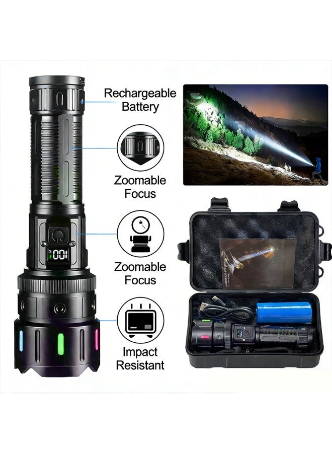 POWER High Lumens Rechargeable LED Flashlight 1500m Long Range 5000mAh Battery Digital Display Zoomable Waterproof Torch Light with COB Side Light for Camping Outdoor Emergency Use - Image 2