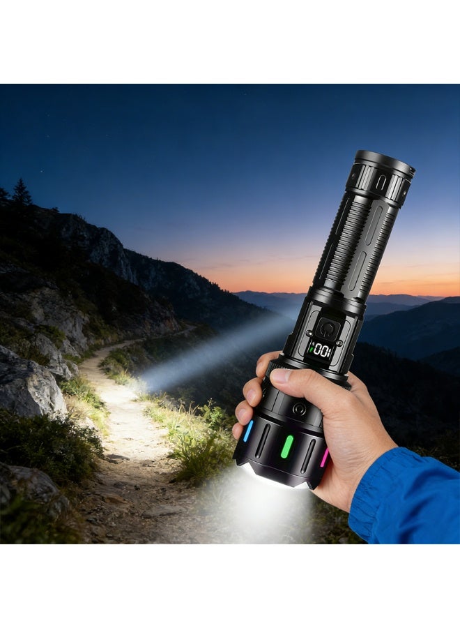 POWER High Lumens Rechargeable LED Flashlight 1500m Long Range 5000mAh Battery Digital Display Zoomable Waterproof Torch Light with COB Side Light for Camping Outdoor Emergency Use - Image 3