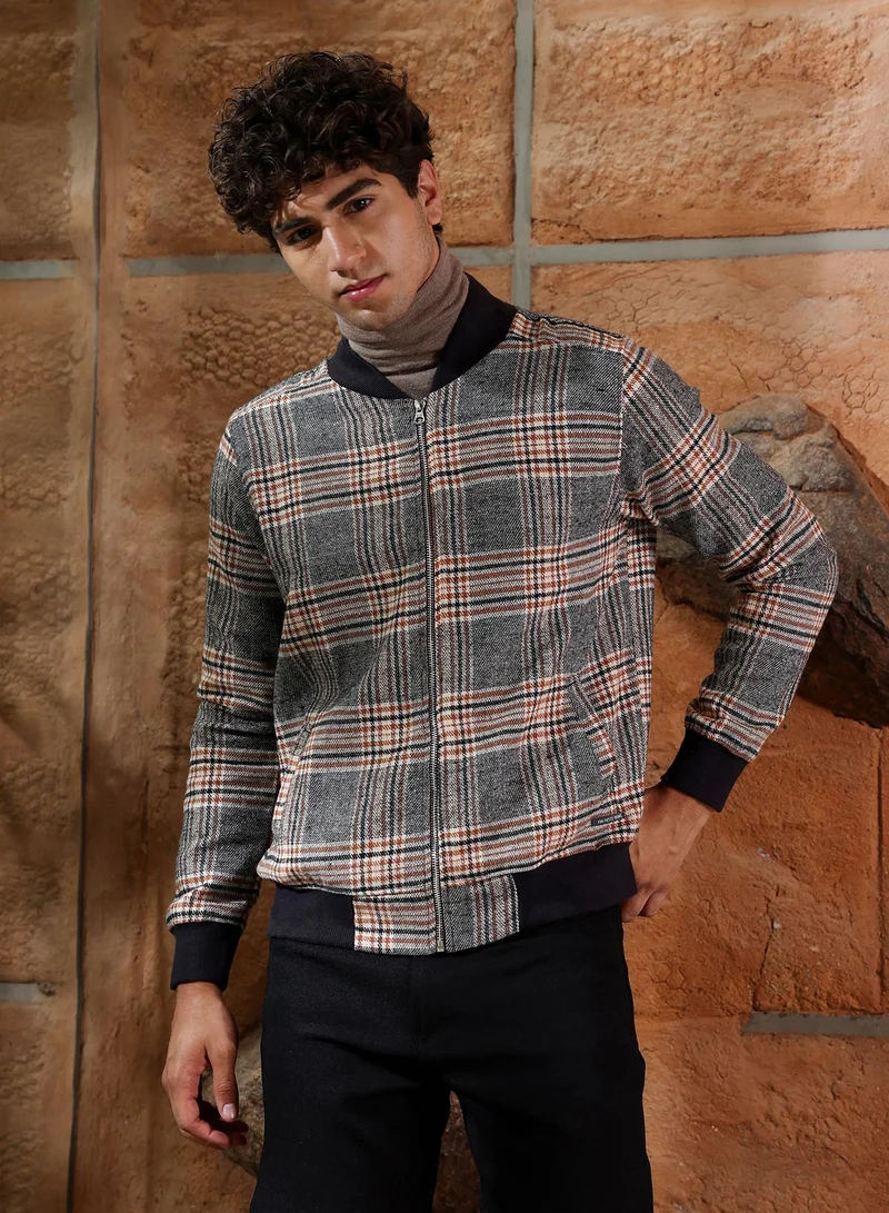 كامبوس سوترا Men's Midnight Black:Mousse Brown Tartan Plaid Bomber Jacket