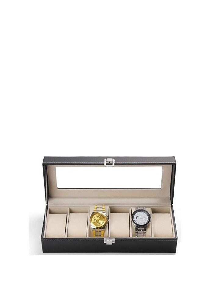 Spaceshoop Men's jewelry box High-grade 6 Compartment leather watch box organizer case black  - Image 1